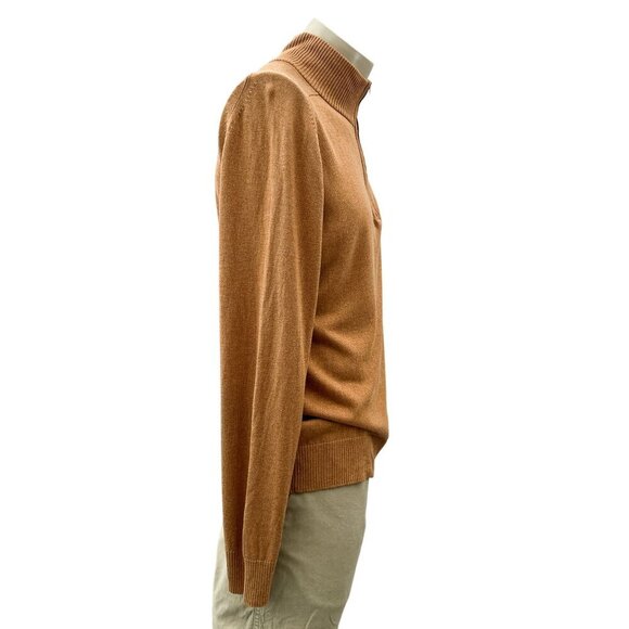 Banana Republic Silk Cashmere Quarter Zip Mock Neck Ribbed Sweater Brown Men‎ L - Picture 8 of 11